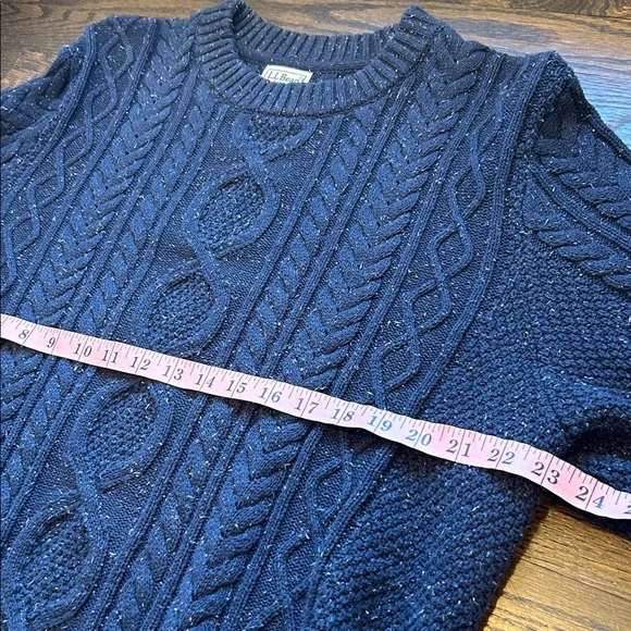 LL Bean Sweater Mens XL Regular Blue Fisherman Crewneck Cable Knit Organic